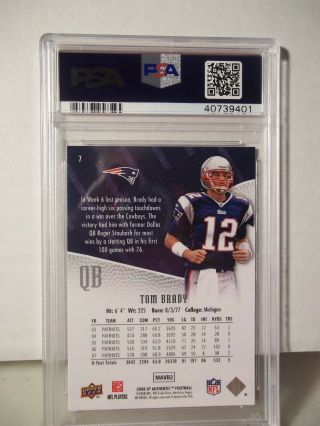 2008 SP Authentic Tom Brady PSA NM 7 Football Card 7 NFL 3