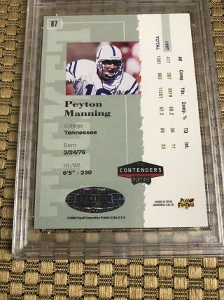 1998 PLAYOFF CONTENDERS RED PEYTON MANNING ROOKIE TICKET AUTO PSA AUTO 8 NM - MT 3