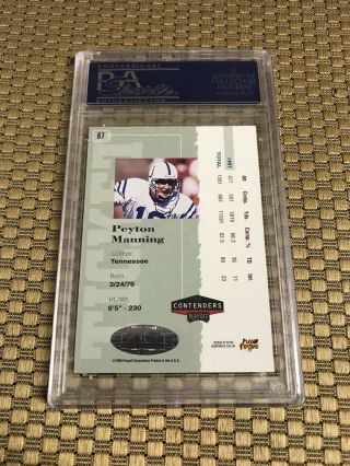 1998 PLAYOFF CONTENDERS RED PEYTON MANNING ROOKIE TICKET AUTO PSA AUTO 8 NM - MT 4
