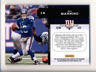 ELI MANNING 2011 PANINI ABSOLUTE MARKS OF FAME GAME JERSEY AUTO 05/10 K8360 2