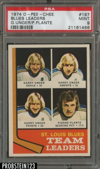 1974 O - Pee - Chee Opc Hockey 197 Unger Plante Blues Leaders Psa 9