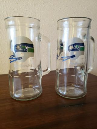 Vintage Seattle Seahawks (2) Fisher Nuts Beer Mugs / Steins Nfl Helmet Logo