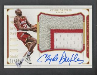 2015 - 16 National Treasures Colossal Clyde Drexler 3 - Color Patch Auto 01/25