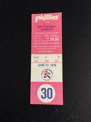 1976 Mike Schmidt Home Run 110 Ticket Stub Phillies @veterans Stadium