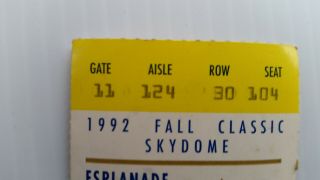 1992 World Series Ticket Stub Atlanta Braves at Toronto Blue Jays Game 4 3
