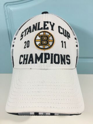 2011 Stanley Cup Champions Boston Bruins Nhl Reebok White Mesh Cap Hat One Size