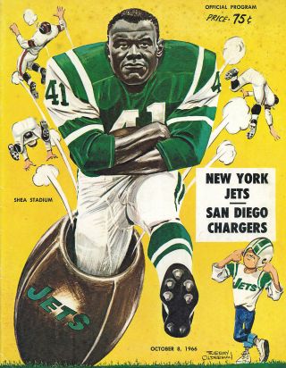 1966 Ny Jets V San Diego Chargers Afl Football Program Matt Snell Good/very Good