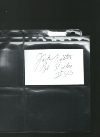 Jack Butler Autographed/auto/hand Signed Index Card 3x5 A