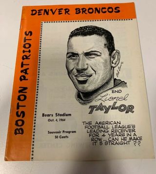Vintage 10/4/1964 Denver Broncos Vs Boston Patriots Afl Program