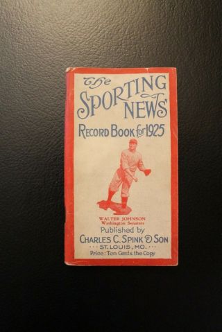 The Sporting News Record Book For 1925 Featuring Walter Johnson Senators Vg/ex