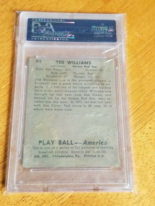 1939 Play Ball 92 Ted Williams RC PSA 1 Boston Red Sox HOF Top 10 Iconic Card 2