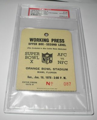 1976 Nfl Football Press Pass Ticket Stub Psa Bowl 10 Pittsburgh Vs Dallas