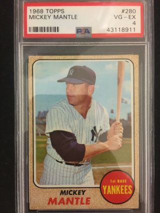1968 Topps 280 Mickey Mantle Psa Vg - Ex 4 York Yankees Baseball Card