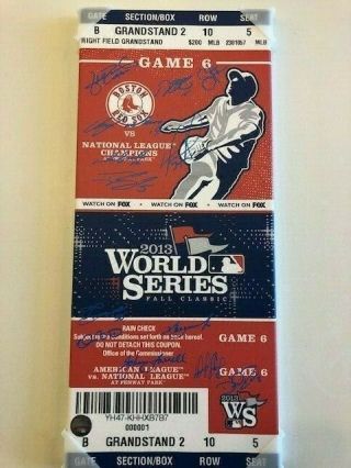 2013 World Series Champs Boston Red Sox Team - Signed (13) Canvas Ticket - Coas