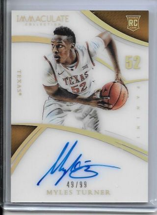 2015 Immaculate Rookie Myles Turner Autograph D/99 Texas Longhorns Pacers