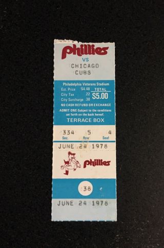 1978 Mike Schmidt Home Run 180 Ticket Stub Phillies @veterans Stadium