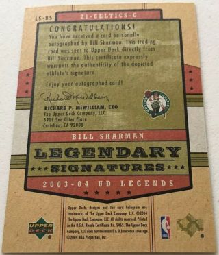 2003 - 04 UD Legends Legendary Signatures Bill Sharman AUTO Celtics HOF DECEASED 2