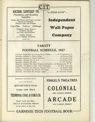 1927 Carnegie Tech vs W & J College Football Program FAIR/GOOD RARE 2