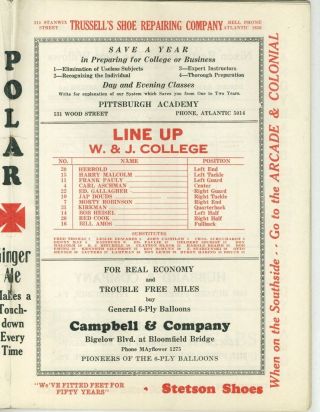 1927 Carnegie Tech vs W & J College Football Program FAIR/GOOD RARE 4