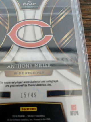 2018 SELECT ANTHONY MILLER RPA ROOKIE PATCH AUTO 15/49 PRIZM RC BEARS RPA 3