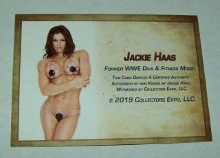 2019 Collectors Expo WWE Diva Jackie Haas Autographed Kiss Print Card 2