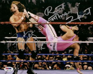 Rowdy Roddy Piper Bret Hart Signed 8x10 Photo Psa/dna Wwe Picture Autograph