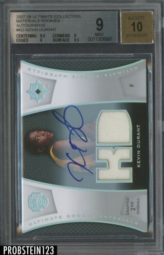 2007 - 08 Ud Ultimate Kevin Durant Supersonics Rc Rookie Jersey Auto Bgs 9