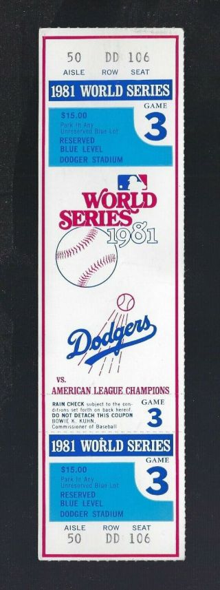 1981 World Series Ny Yankees @ La Dodgers Full Baseball Ticket Game 3