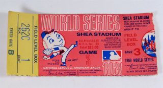 1969 Mets Game 3 World Series Ticket Stub,  Shea Stadium Field Level Box