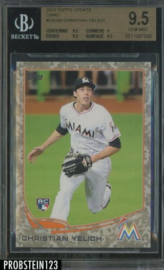 2013 Topps Update Camo Us290 Christian Yelich Marlins Rc Rookie /99 Bgs 9.  5
