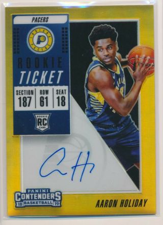 Aaron Holiday 2018 - 19 Panini Contenders Rookie Ticket Gold Prizms Auto 06/10 Z6