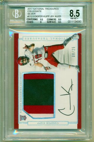 2017 National Treasures Cooper Kupp Rc 3 Color Jersey Patch Auto 8/25 Bgs 8.  5