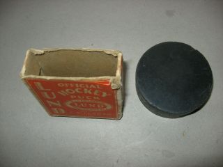 Circa 1940 ' s Lund Official Ice Hockey Puck With Box 2
