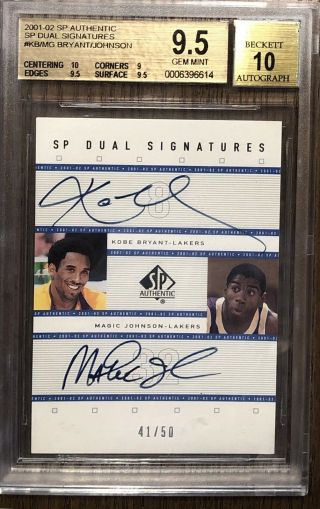 Kobe Bryant Magic Johnson 2001 - 02 Ud Sp Authentic Autograph /50 Bgs 9.  5 Auto 10