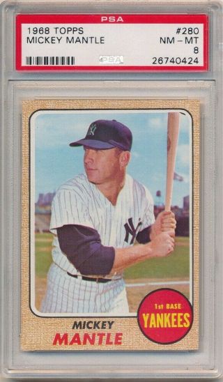 Mickey Mantle 1968 Topps 280 Baseball Card York Yankees Hof Psa 8 Nm - Mt