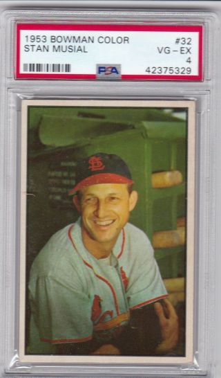 Rm: 1953 Bowman Color Baseball Card 32 Stan Musial Hof Cardinals - Psa 4 Vg - Ex