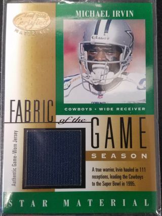 2001 Certified Star Material Michael Irvin Game Worn Jersey Card 89/111 Cowboys