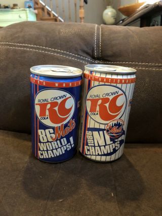 Set Of Ny Mets 1986 Rc Cola World Champs Soda Can - Mets Defeat Red Sox