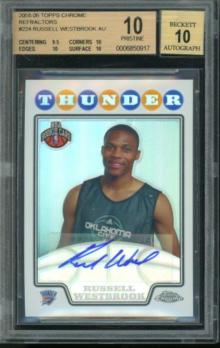 2008 - 09 Topps Chrome Refractors 224 Russell Westbrook Auto /145 Bgs 10/10