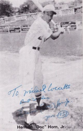 Herman Horn Negro Leagues Kansas City Monarchs Signed Photo Card W/coa To Mike