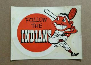 " Follow The Indians " Chief Wahoo Baseball Decal,  1940 