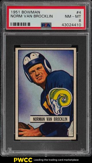 1951 Bowman Football Norm Van Brocklin Rookie Rc 4 Psa 8 Nm - Mt (pwcc)