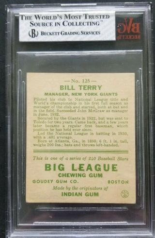 1933 Goudey Bill Terry 125 BVG 2 Good (PSA,  for the Grade) 2