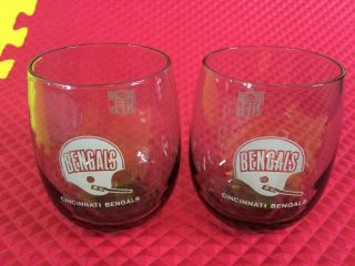 Vintage Set Of 2 Cincinnati Bengals Promo Smoked Glasses Nfl 14 Oz
