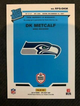 2019 Panini Nationals DK METCALF NEXT DAY AUTO RC VIP Gold Pack Autograph 2