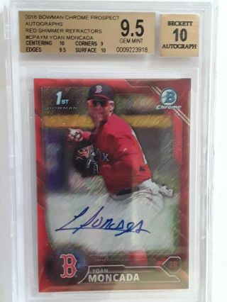 Yoan Moncada 2016 Bowman Chrome Red Shimmer Refractor Auto Bgs 9.  5 10 Rookie