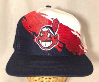 Vintage 90s Cleveland Indians Logo Athletic Splash Snapback Hat Mlb