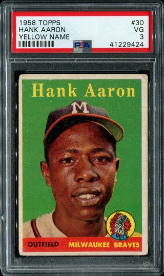 1958 Topps Hank Aaron Yellow Name Hof 30 Psa 3 Vg
