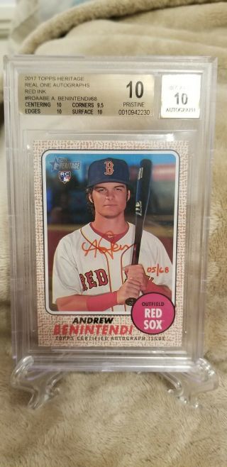 2017 Topps Heritage Andrew Benintendi Rc Red Ink Auto Autograph Sox 5/68 Bgs 10