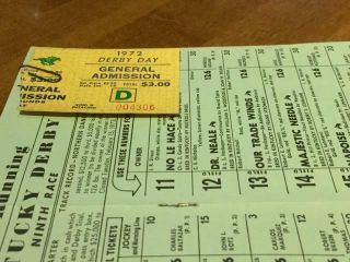 1972 KENTUCKY DERBY Program (RIVA RIDGE),  Admission Ticket Stub 3